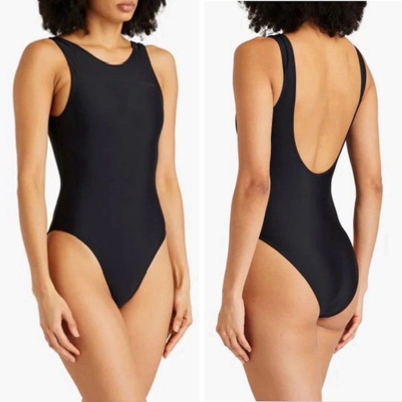 NWOT✨GANNI Women's Core Solid High Neck One-Piece Swimsuit Size EU 40 in Black